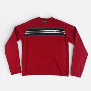 Y2K Red Abercrombie and Fitch Striped Pullover V-Neck Muscle Sweater Sz Large